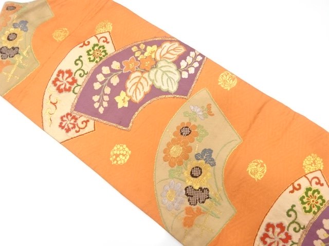 アンティーク　地紙に菊・桐模様織り出し名古屋帯（着用可）